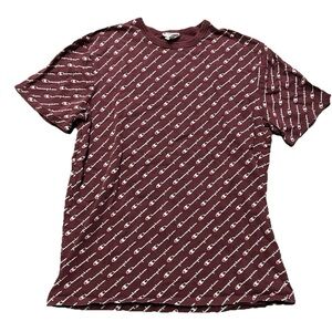 Men’s Maroon Short Sleeve T Shirt With Logo All Over Size Large